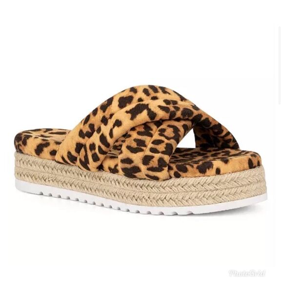 Olivia Miller River Flatform Wedge Chunky Leopard Animal Print Slide Sandals - Picture 8 of 10